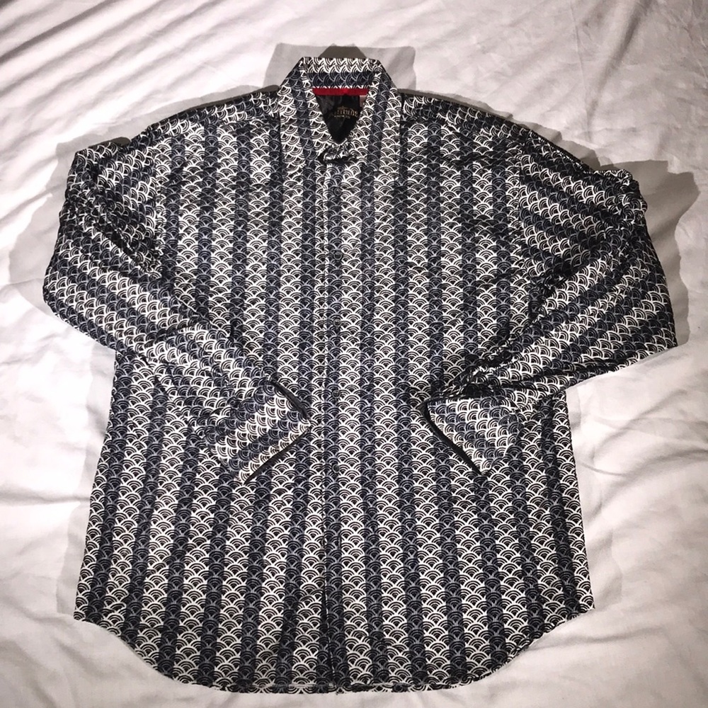 Attitude GOLD Men’s Vintage Avant-garde Textured Long Sleeve Button Down Shirt